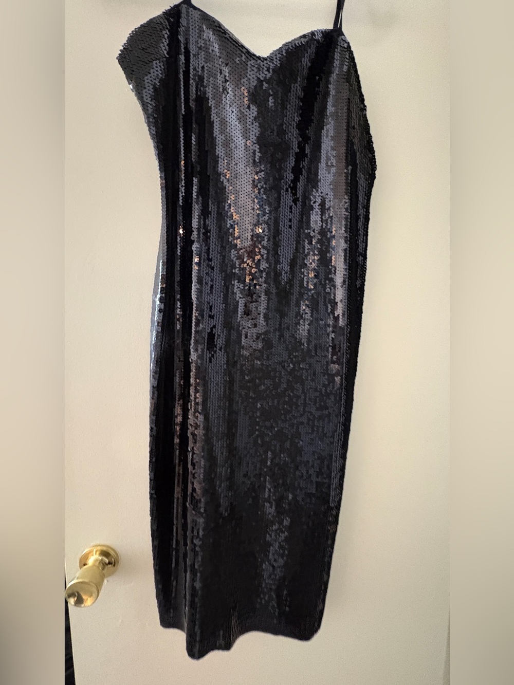 Black Sequin Slip Dress with Spaghetti Straps - Picture 2 of 5